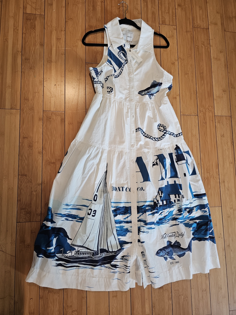 NWT Anthropologie White & Blue Nautical Print Midi Shirtdress Sz M - Picture 8 of 11